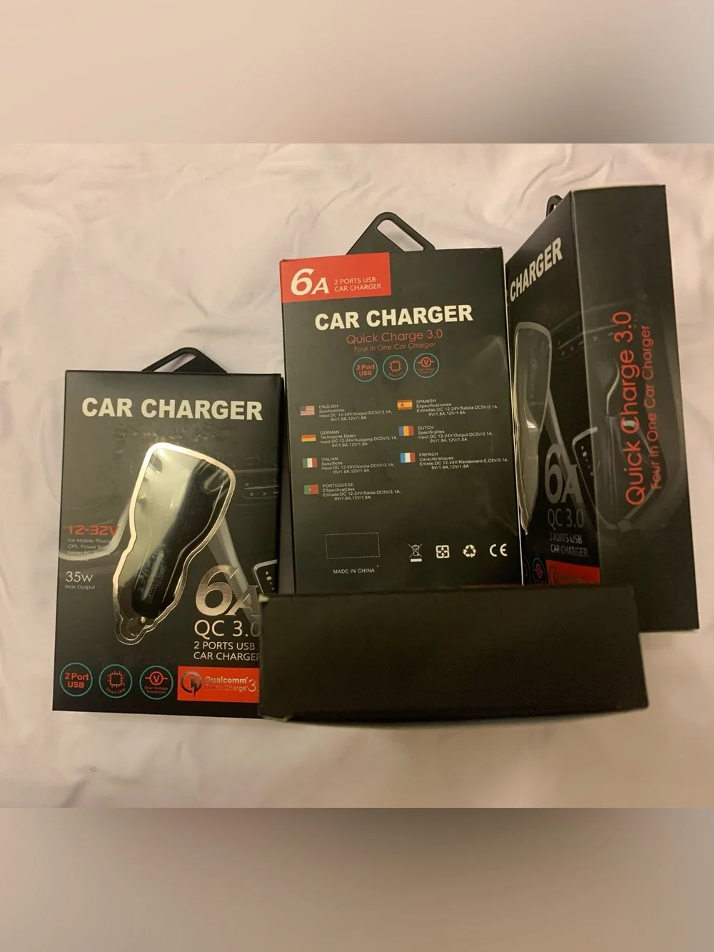 (4 Total Count) ~ 6A Dual USB Car Charger QC 3.0 Fast Charging - Black